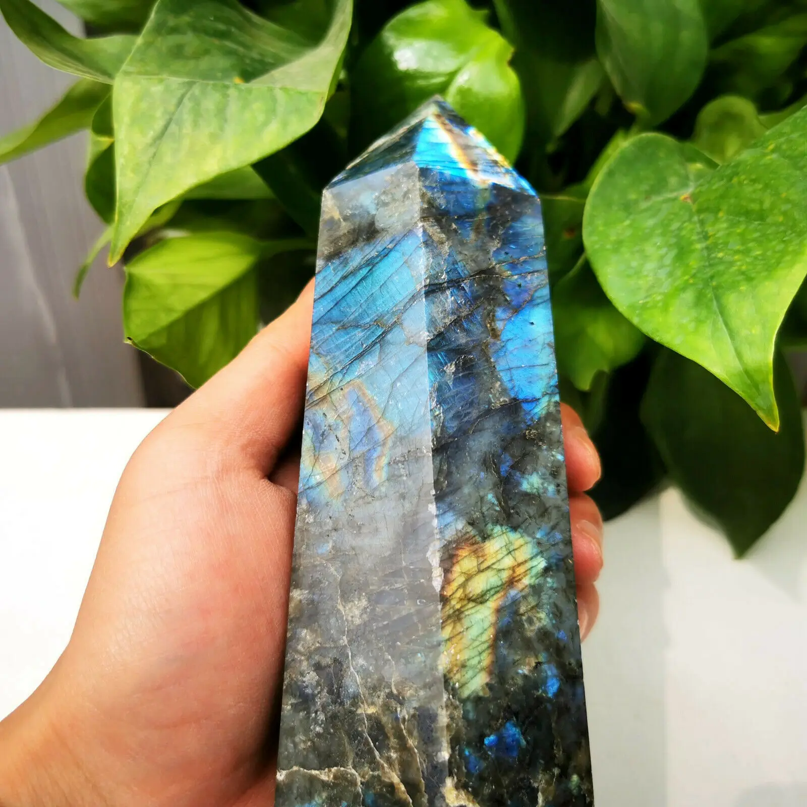 Large Natural Labradorite Obelisk Quartz Crystal Wand Point healing 5