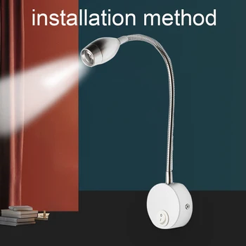 

3W Acrylic LED Hose Lamp Flexible Arm Fashion Goose Neck Reading Wall Light Bedside Mounted Press Button Home Hotel AC90-260V