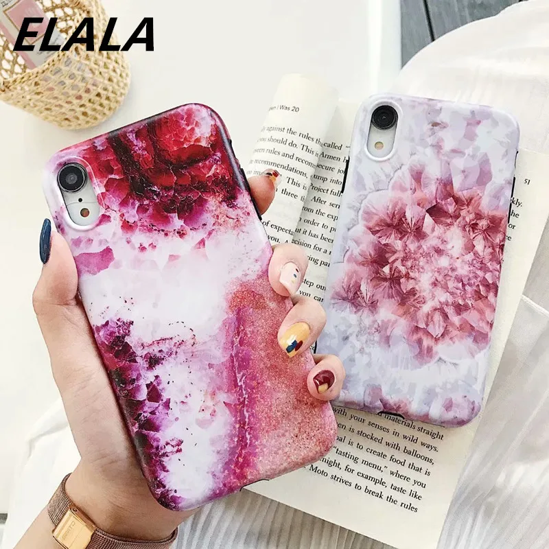 Матовый мраморный чехол ELALA для iPhone силиконовый карамельных цветов с рисунком 6 S 7
