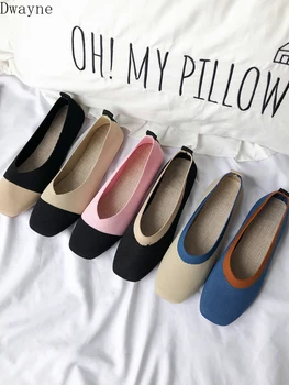 

Spring and summer new square head woven flat shoes single shoes shallow mouth low to help knitted peas shoes women wild