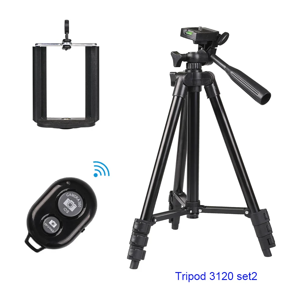 Portable Professional Aluminium Phone Tripod&Remote Shutter&Tripod Phone Holder For Smartphone Iphone7 x XiaomiNote 7 HuaweiP20 - Цвет: Tripod 3120 set2