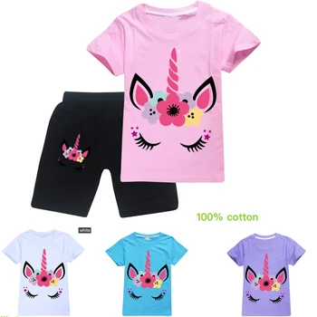 

Summer Unicorn Tops Shorts Suits Girls T Shirts Kids Short Sleeve Tshirt Baby Girl Toddler Shirts Children Clothing 2-16Y Pants