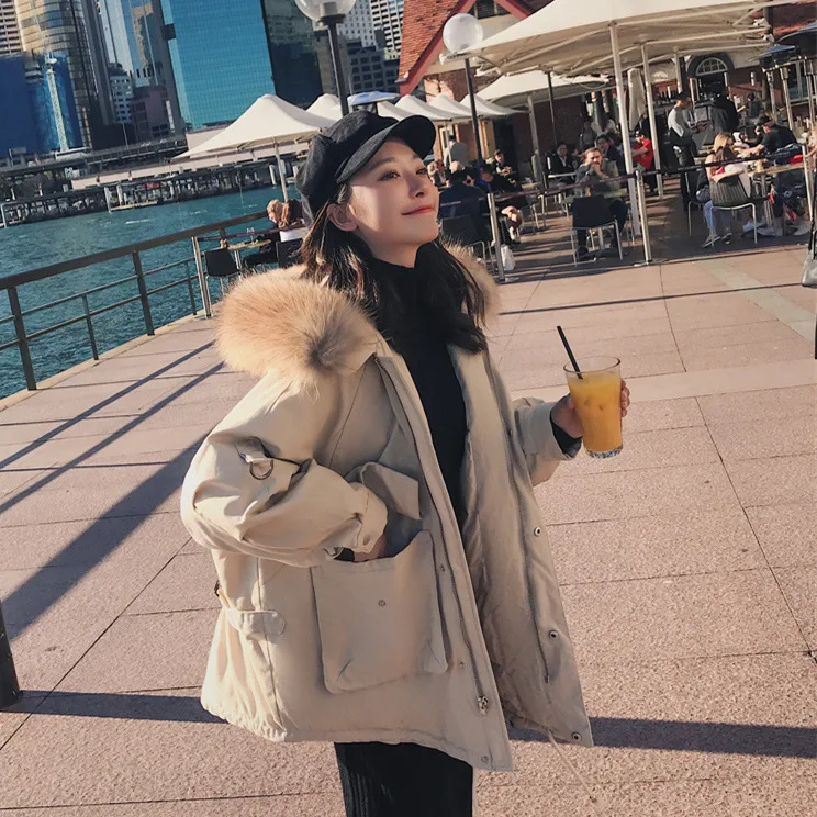 

Cotton Coat Women's Short 2019 Winter New Style Korean-style Loose-Fit Large Fur Collar Oversize Workwear Thick Cotton Overcoat