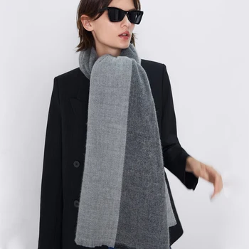 

ZA Fashion Cashmere Scarf Women's Autumn and Winter Shawl Scarf Dual-use 200*90cm Gradient Color Thick Warm Stitching Scarf