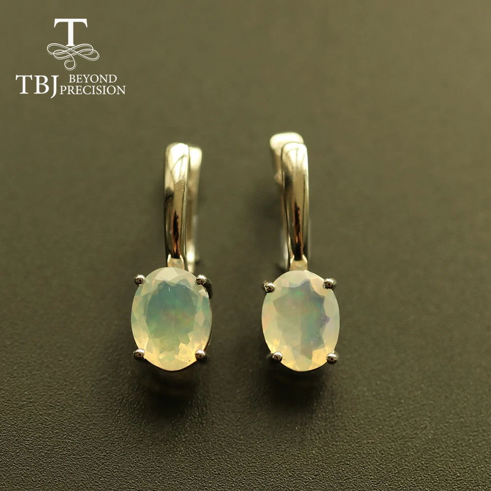 

TBJ ,Simple opal earring natural ethiopia opal clasp earring oval cut 7*9mm 3ct 925 sterling silver fine jewelry for women gift