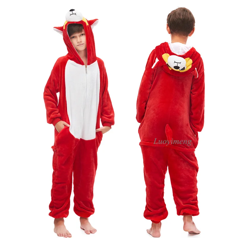 Пижама Кигуруми для мальчиков и девочек; Пижама с единорогом; зимняя детская Фланелевая пижама с капюшоном в виде животного кугуруми; одежда для сна; детские пижамы