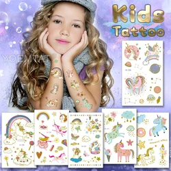 Golden Tatoo Children Cute Rainbow Unicorn Wrist Arm Health Waterproof Temporary Tattoo Sticker Flash Fake Tatto Girl Woman