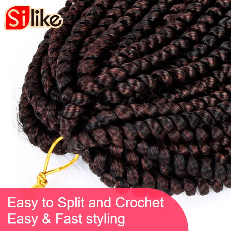  Silike 8 inch Fluffy Spring Twist Hair Crochet Braids Ombre Synthetic Crochet Braiding Hair Extensi
