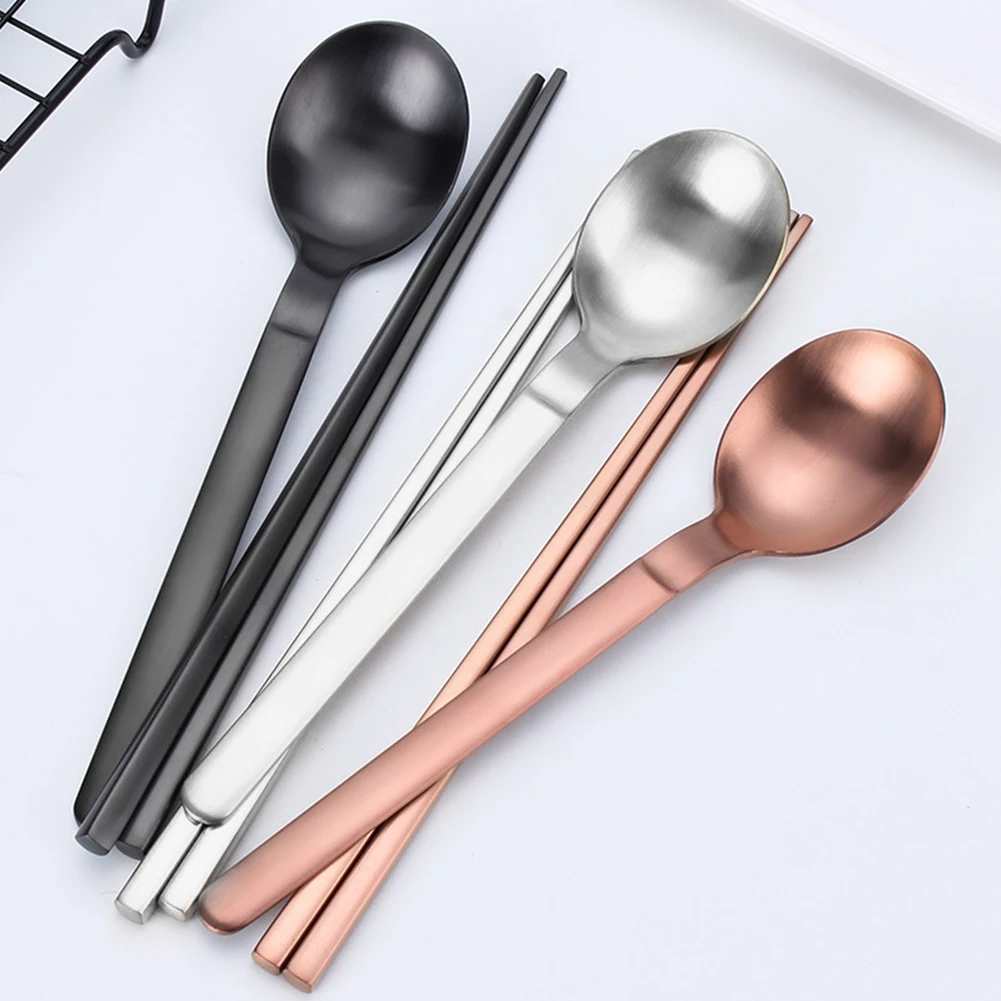 School Chopsticks Outdoor Kitchen Students Travel Cutlery High End Stainless Steel Tableware Set Spoon Portable Gifts With Box