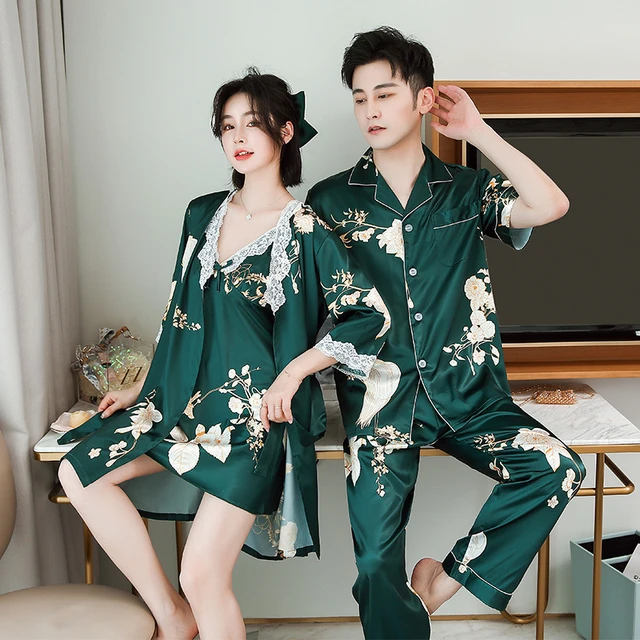 Summer Couple 2PCS Sleepwear Women Lace Nighty&Robe Set Men Pajamas Set  Short Sleeve Sleep Set Casual Nightwear Home Clothes - AliExpress