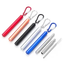 Stainless Steel Straw Reusable Metal Straw Portable Collapsible Eco Friendly Foldable with Case Brush Drinking Bar Accessories