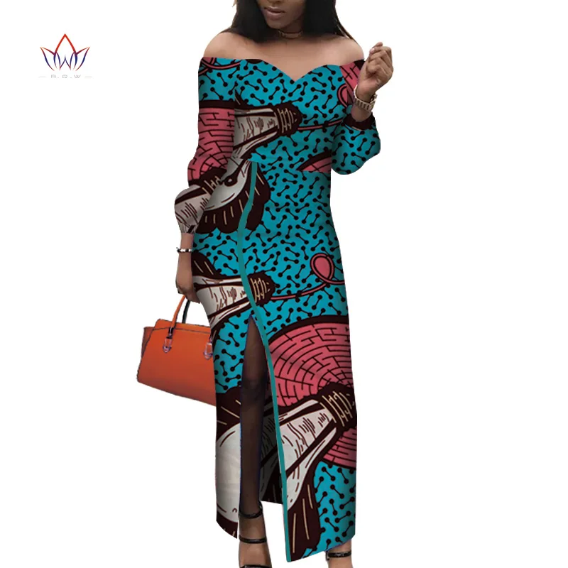 Африканские платья для женщин Базен Riche Сплит Анкара принт Длинные платья Vestidos традиционная Женская африканская одежда WY3602 - Цвет: 16