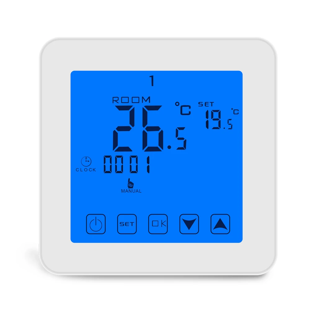 Controlador de temperatura de calefacción de caldera de Gas, termostato programable montado en la pared, termostato azul de retroiluminación, botón táctil