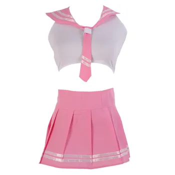 

British style student Sleep Tops sexy set Skirt and Top Sleeveless Pure Student Set FASHION pajamas Cosplay Suit