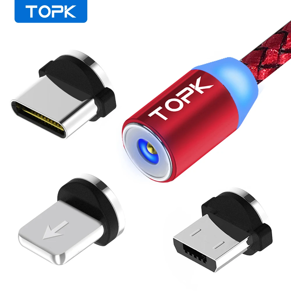 Светодиодный магнитный USB кабель TOPK AM17 1 м и 2 типа C Micro для iPhone X 8 7 6 Plus|usb cable for