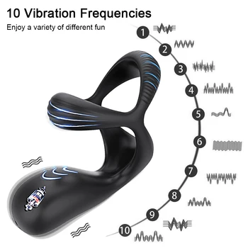 3 In 1 Vibrating Cock Ring Male Vibrator Penis Ring Delay Ejaculation Cockring Perineum Stimulator Sex Toys for Men Adult Goods 2
