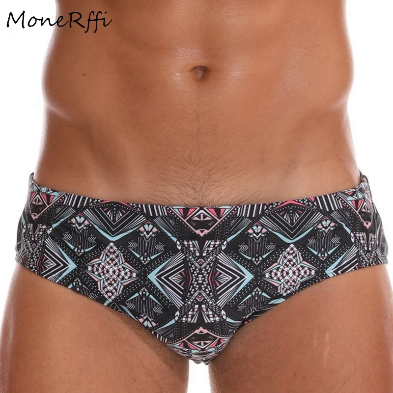 

MoneRffi Summer Men Sexy Briefs Floral Print Beach Board Shorts Swimming Pool Trunks Waterproof Swimwear Swimsuit Zwembroek