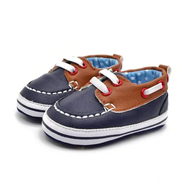 Детская обувь из искусственной кожи для маленьких мальчиков на шнуровке; обувь для новорожденных; смешанные цвета; противоскользящие; обувь для малышей 0-18 месяцев - Цвет: Blue