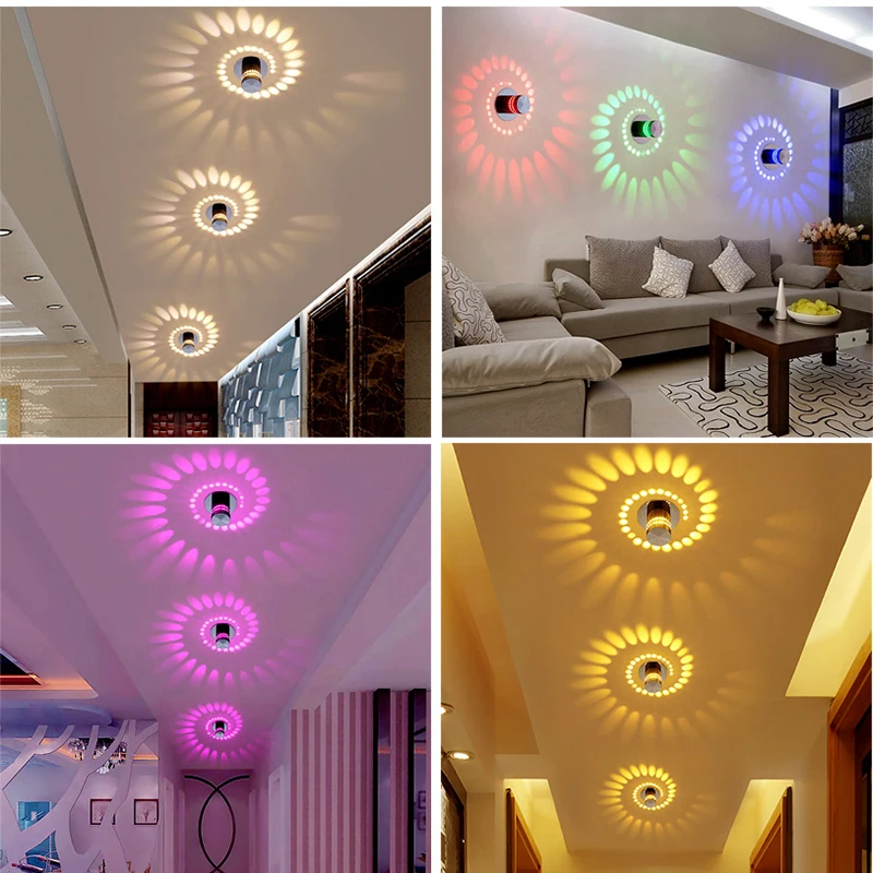 3W RGB Indoor Led Wall Lamp Lights Wireless Creative Aluminum Sconce For Home Stair Bathroom Bedroom Light Colorful Spot Light the range wall lights