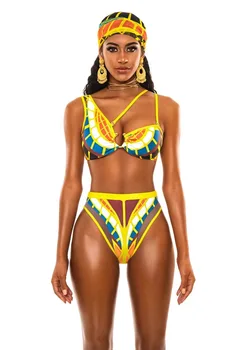 

Dashiki African Print Bikini Set Swimwear For Women 2020 Sexy High Waisted Push Up Padded Swimsuit Beach Bandage Bather Biquinis