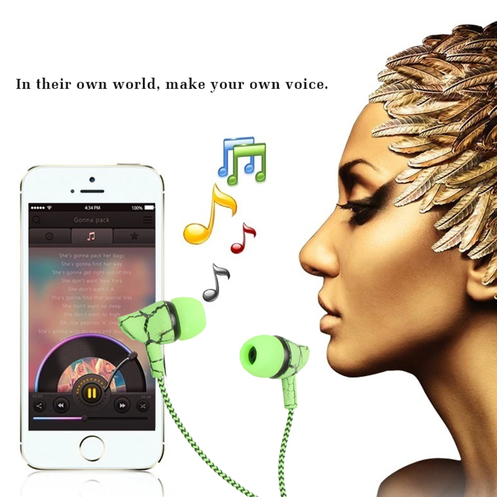 Трещины наушники, обшитые шнурком проводной цветной наушник в ухо с микрофоном Super Bass 3,5 мм проводной контроль Super Bass для телефона