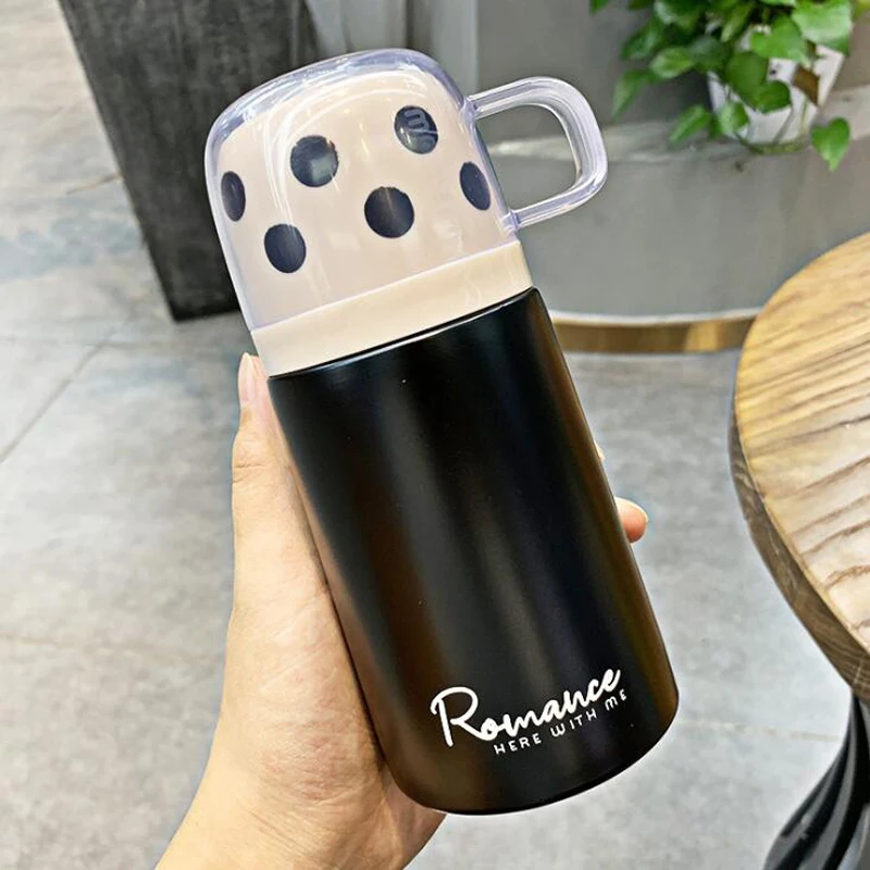 200ml black 200 мл 350 мл милый кнопочный термос из нержавеющей стали с вакуумной чашкой светильник портативная Термокружка для кофе термос с изоляцией - Цвет: 200ml black