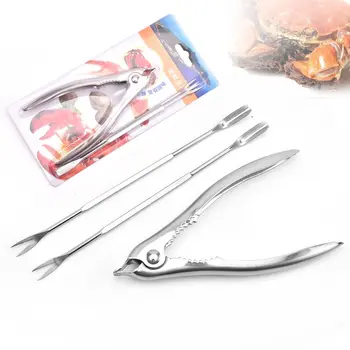 

3pcs/Set Seafood Tool Sets Crab Crackers Picks Spoons Stainless Steel Crab Peel Shrimp Tool Lobster Clamp Pliers Clip Pick Set