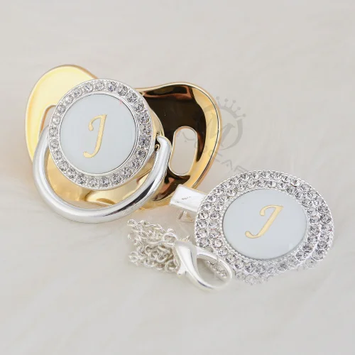 BLING silver bling pacifier and pacifier clip set name Initials letter J unique BPA free dummy bling baby shower gift LJ-1 - Цвет: LJ-8-1  0-6M