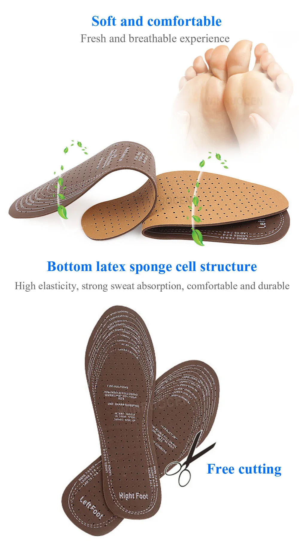 EVA Leather Insoles for Men Women Soft Breathable Deodorant Absorb Sweat Inner Shoes Pads Inserts Replacement Sole Dropshipping