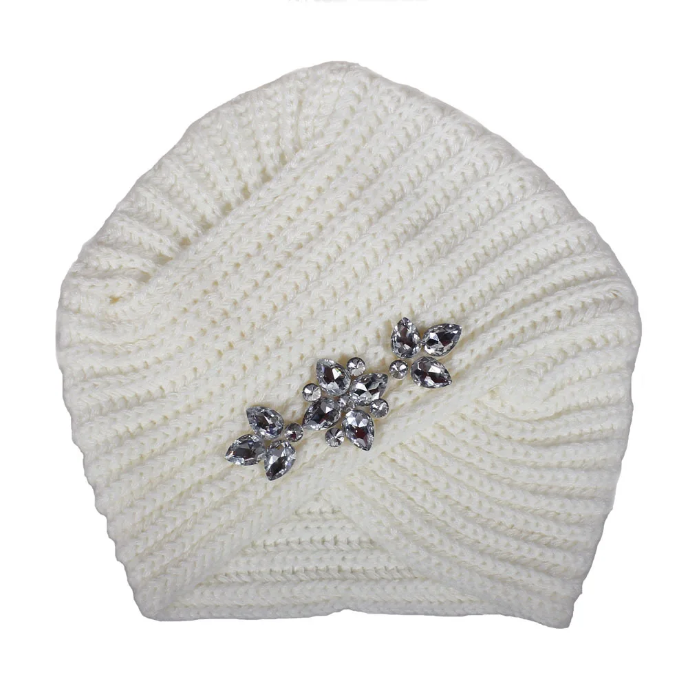 Женская зимняя теплая вязаная шапка-капот мусульманский хиджаб с кристаллами, кашемировый кроссовер, тюрбан, индийский головной убор, обертывание головы, turbantes mujer