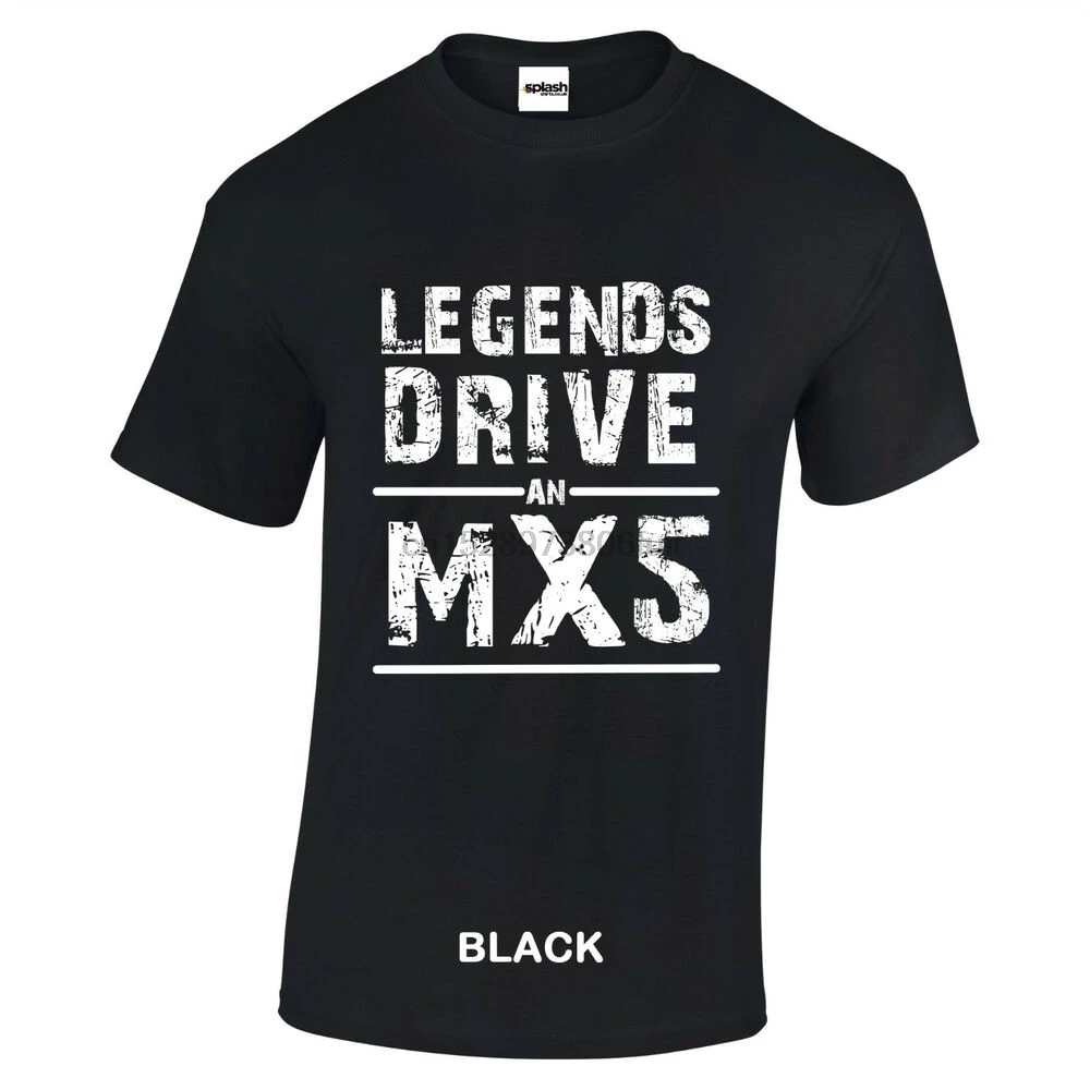 MX5 Mazda Legends Drive an черная футболка Белый Потертый текст |