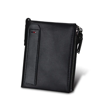 

1 PC Vintage Men Short Wallet Genuine Leather Double Zipper Anti-RFID Wallet Multi-function Credit Card Holder Purse Dropship