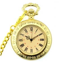 Роскошные золотые Ретро дизайн кварцевые карманные часы ожерелье цепочка винтажный брелок мужские и женские карманные часы