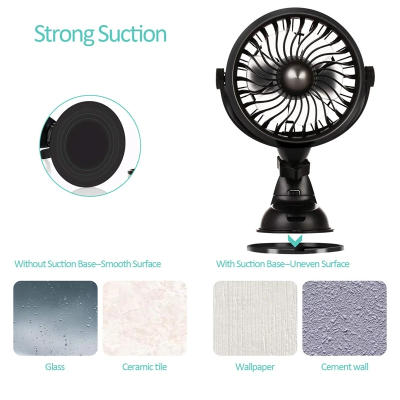 Battery Operated Kitchen Fan with Suction Cup, Capacity Rechargeable Wall Fan, Personal USB Fan with Strong Airflow, 4 Speeds, 3