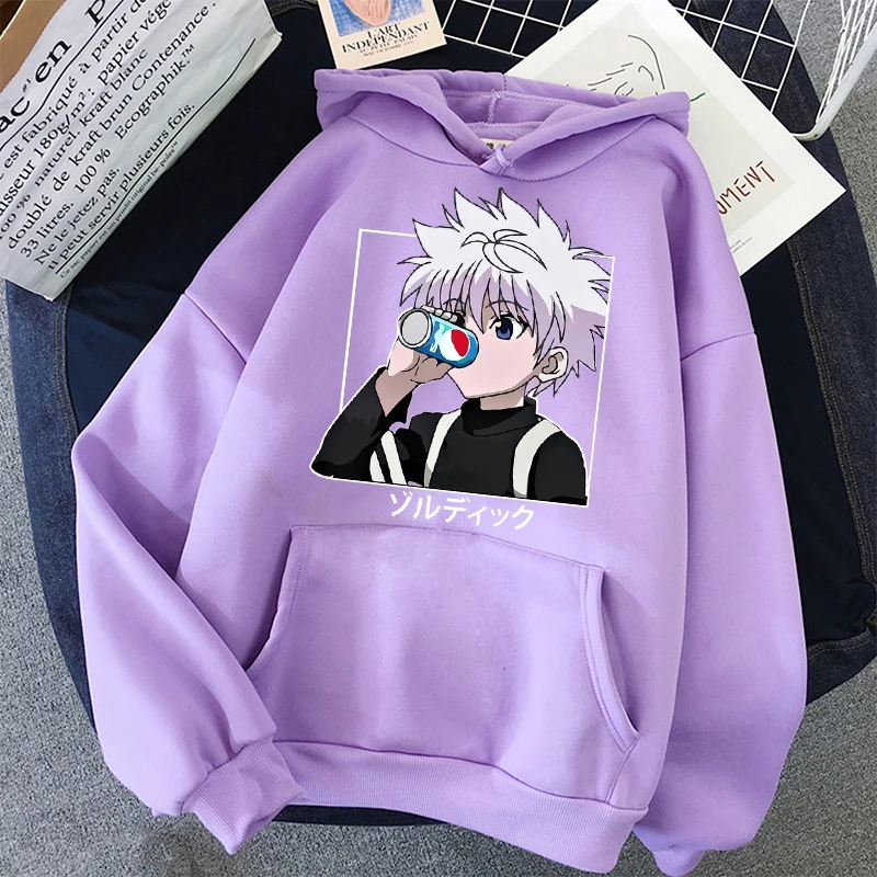Lindo mujeres sudaderas con capucha de Hunter X Hunter de las mujeres de los hombres jerseys sudaderas con capucha sudaderas Killua Zoldyck Hisoka 90s Anime Sudadera con capucha Streetwear