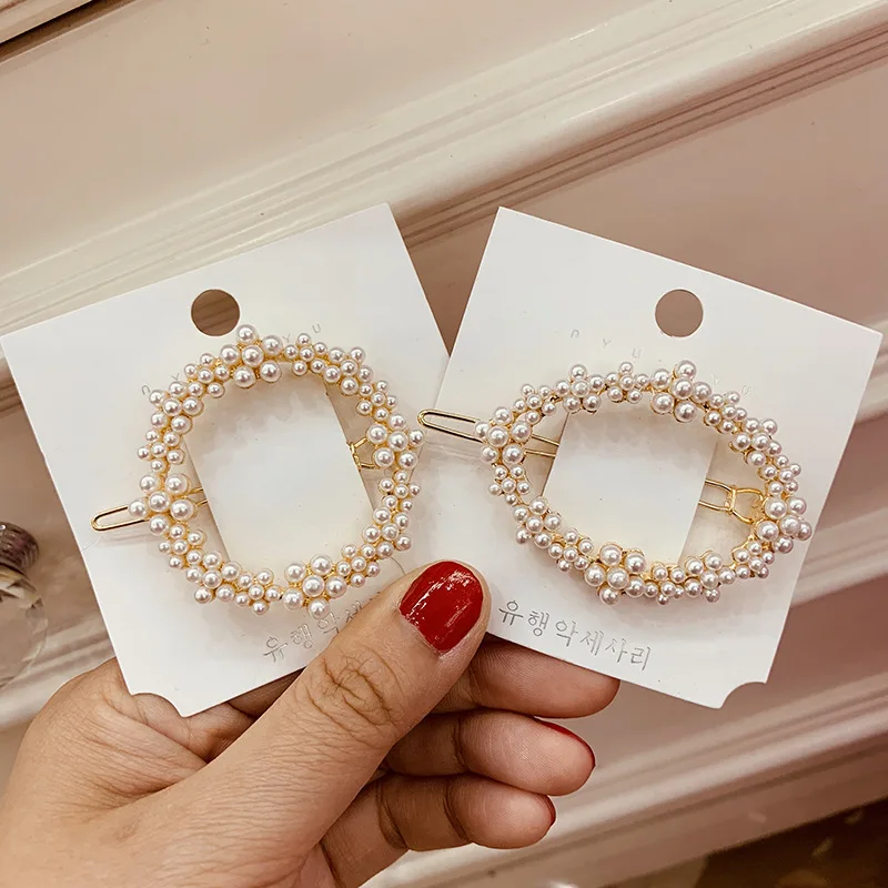 

hair clip New Student Pearl Geometry Hollowed-out Hairpin Simple Ins East Gate Hairpin Lady Retro Hairpin Hair Bows for Girls