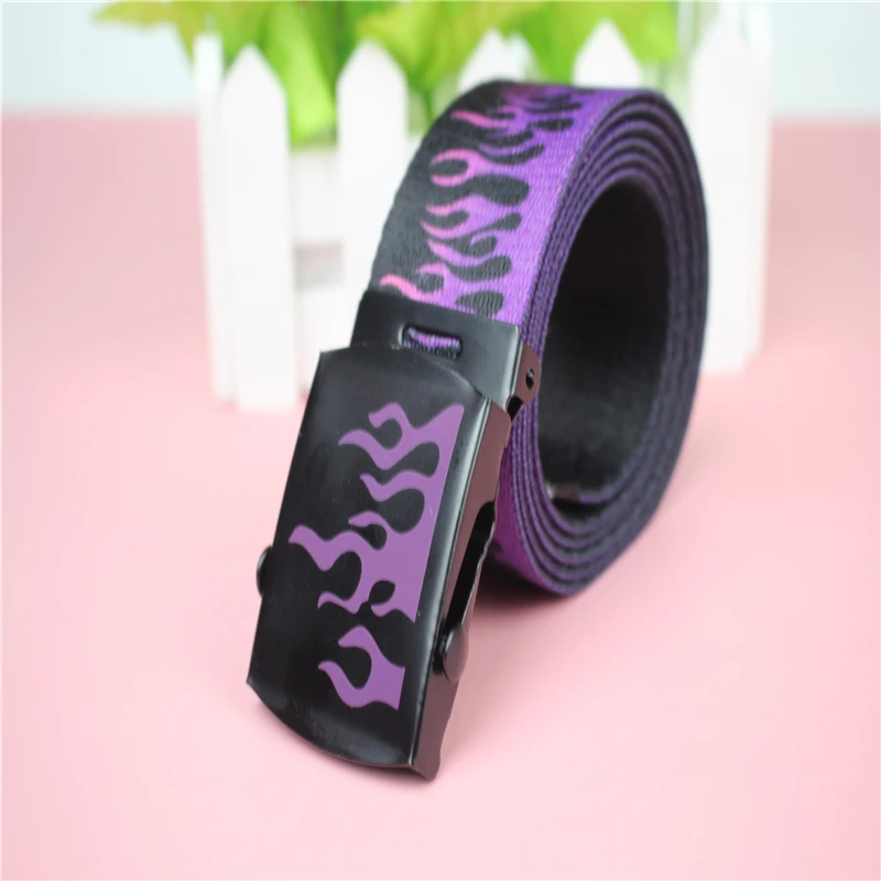 brown dress belt New Style Flame Print Men Women Unisex Plain Webbing Belts High Quality Nylon Belts Fashion Men's Jeans Waist Belt Longer 160cm webbing belt