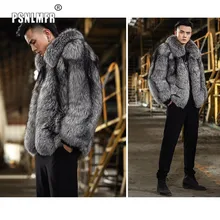Высококачественная теплая роскошная мужская шуба из меха серебристой лисы, утолщенная уличная одежда, мужская куртка, Мужская модная верхняя одежда, новое пальто
