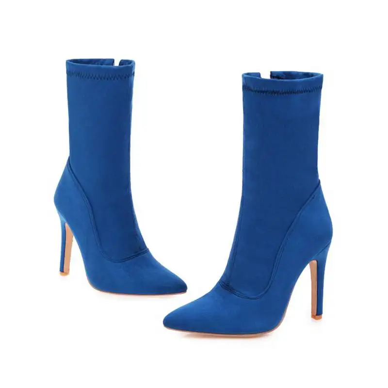 ORCHA LISA/Брендовая женская обувь женские ботинки размеры 31-43, осенние ботинки до середины икры обувь на молнии на высоком тонком каблуке 11 см пикантные вечерние ботинки - Цвет: Blue
