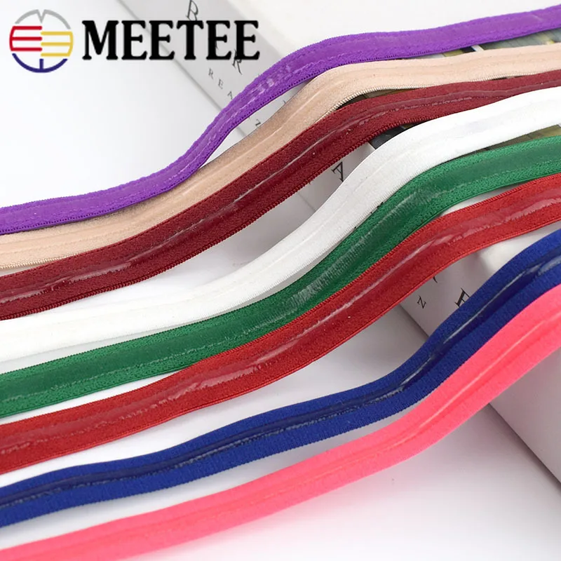 

Meetee 5/10M 10mm Transparent Silicone Non-slip Elastic Band Color Underwear Strap Rubber Stretch Lace Webbing DIY Belt Material