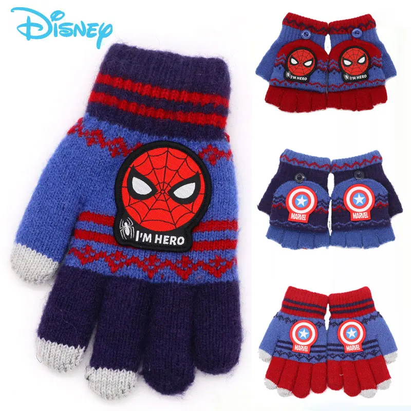 Winter Gloves Mittens Spiderman Kids Cartoon Outdoor Disney Captain Christmas-Gifts Half-Finger