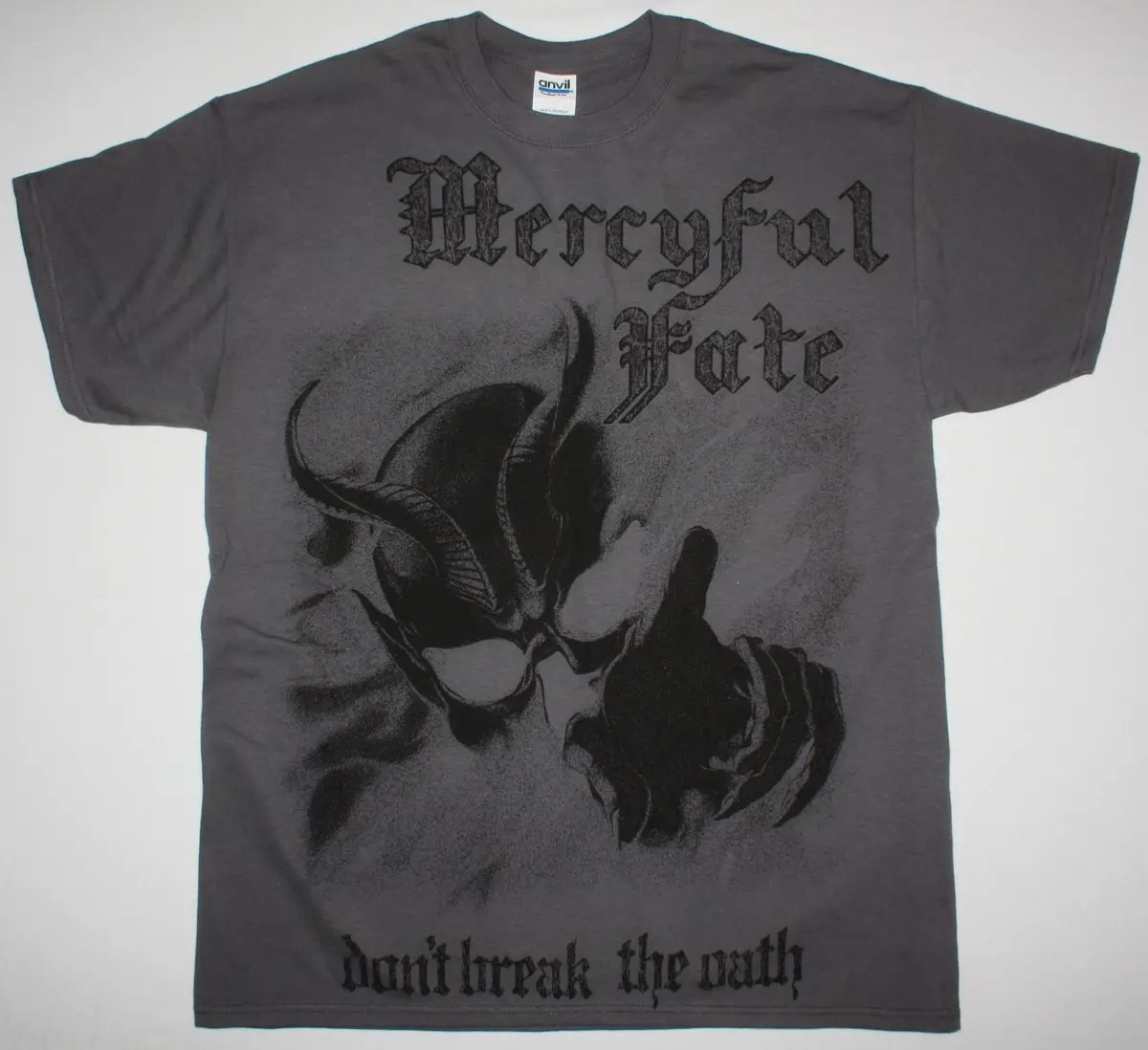 Серая футболка с надписью MERCYFUL FATE Don BREAK THE клятва принтом в виде Королевского