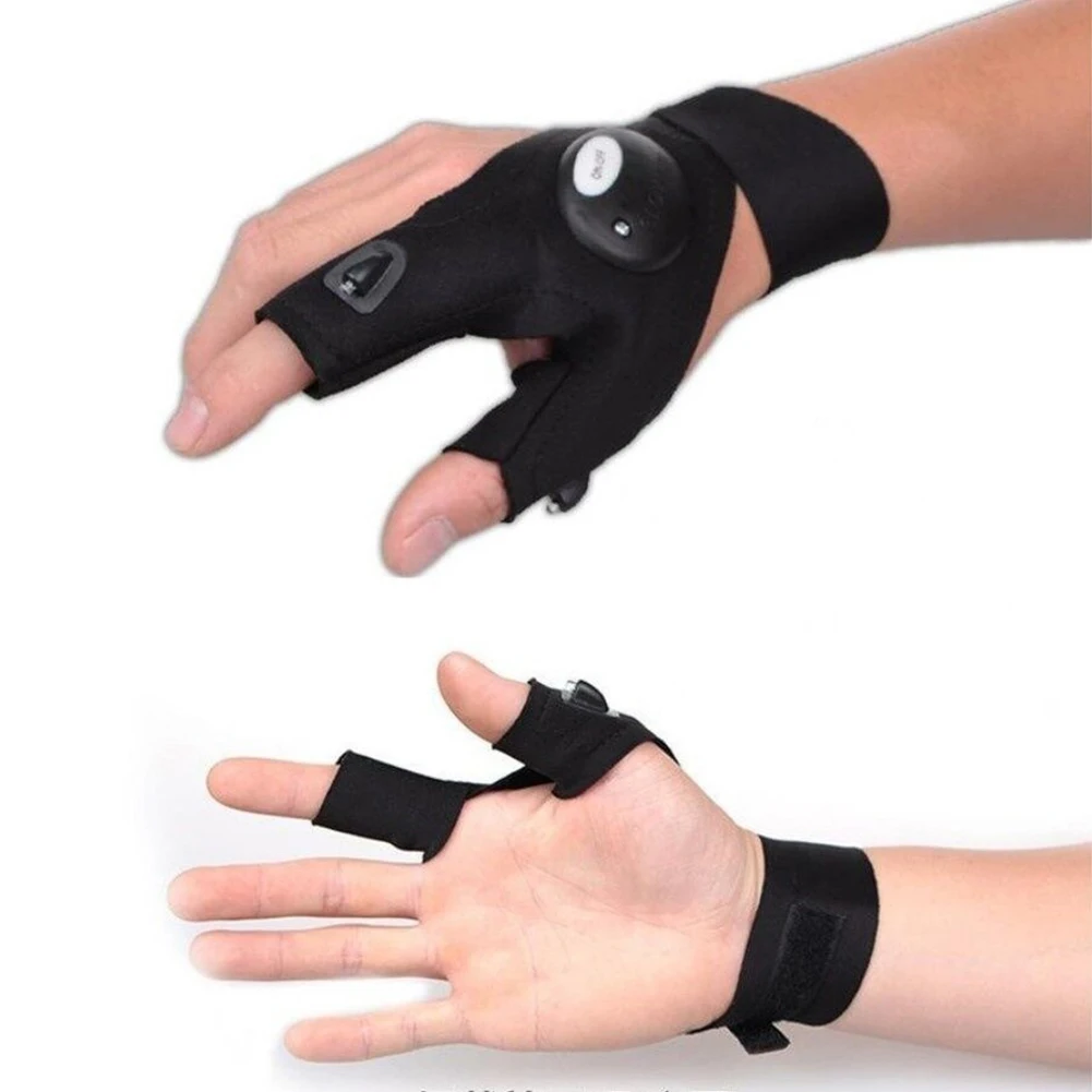 Outdoor Night Fishing Lighting Glove Half Finger Glove LED Flashlight Survival Camping Tool Right Left Hand Hanging Bait Outdoor