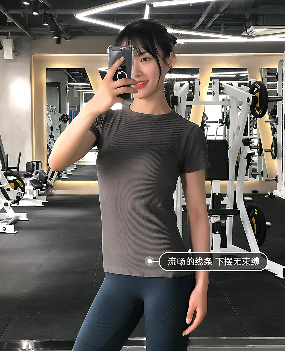 New T-shirt Fitness Solid Color Round Neck Slim Breathable Yoga Running Short Sleeve Ladies T-Shirt Quick Dry Sport Top