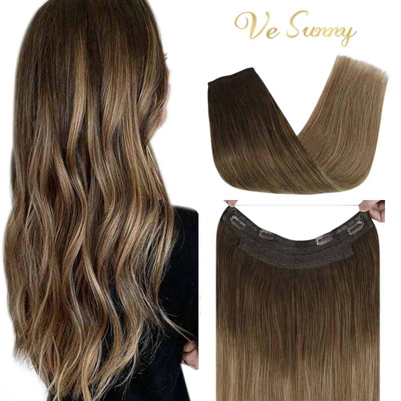 VeSunny extensiones de cabello humano extensiones de cabello Halo hilo Invisible extensiones de cabello secreto línea de pescado de pelo recto oculto de la extensión del pelo