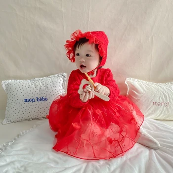 

2 Pcs Baby Girl Dress +Hat Toddler Princess Dress Kids 1 Year Birthday Dress Newborn Infant Girl Clothing Spring Autumn