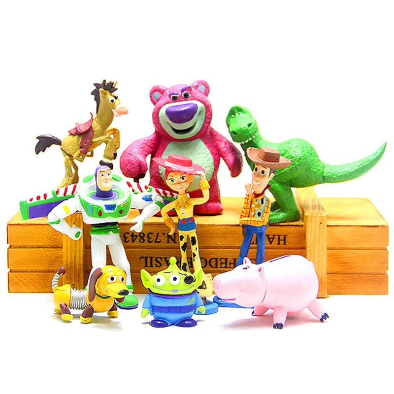 9 шт., История игрушек, Базз Лайтер, Вуди, Джесси, динозавр, лошадь в виде бульдога, маленькие зеленые мужские фигурки, игрушки, куклы Modell с коробкой