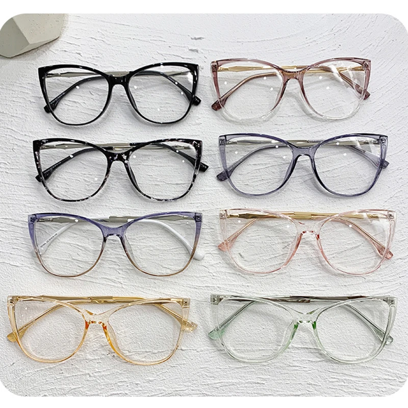 New Fashion Vintage Gradient Eyeglasses For Nearsightedness Anti Blue Light Myopia Unique White Legs Cat Eye Glasses Frame 4
