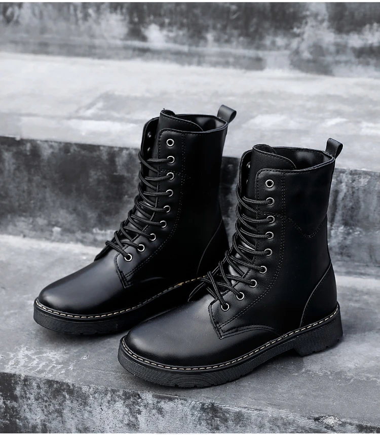 Ботинки на шнуровке мужская обувь с высоким берцем на осень, хлопковая обувь зимние ботинки в стиле милитари мужские черные ботинки в английском стиле