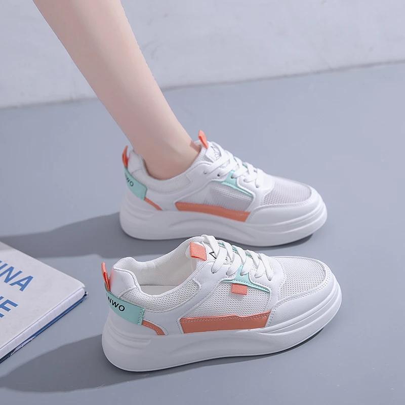 

Mesh Platform Sneakers Summer Shoes Women Fashion Hollow Breathable Lace-Up Casual Ladies Shoes White Students Flat Women Shoes